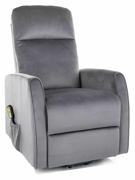Poltrona reclinabile elettrica Leto Velvet con funzione alzapersona – 68x90/165x107 cm – grigio