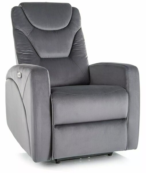 Poltrona reclinabile elettrica Kronos Velvet con USB in velluto grigio – 94x79x107 cm