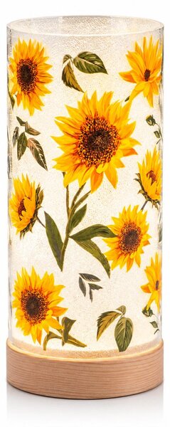 Formano LED Luce decorativa Girasoli Luce d'atmosfera Cilindro in vetro 20 cm Base in legno
