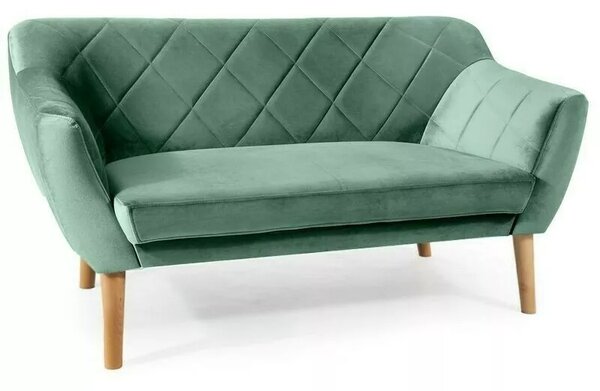Divano Karo 2 Velvet in velluto verde con gambe in legno naturale – 140x75x76 cm