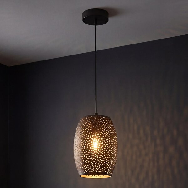 Lampada a sospensione per tavolo da pranzo, nero e oro, E27, Ø 15 cm, regolabile in altezza, in metallo, lampada a sospensione per cucina