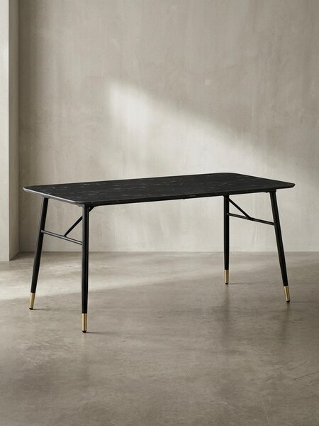 Tavolo da pranzo 140x80x76 cm Tavolo da pranzo nero effetto marmo moderno, tavolo da cucina piccolo, tavolo da pranzo rettangolare, tavolo da pranzo con gambe in metallo