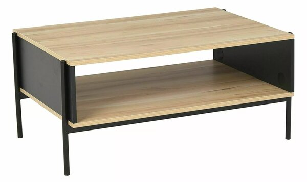 Tavolino Karina A in MDF rovere e metallo nero – 90x60x41 cm