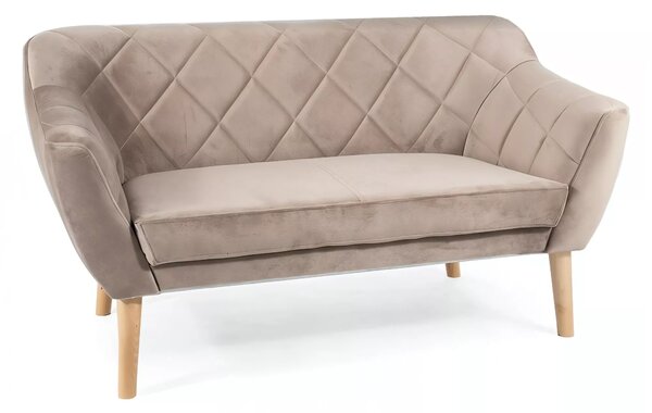 Divano Karo 2 Velvet in velluto beige scuro con gambe in legno naturale – 140x75x76 cm