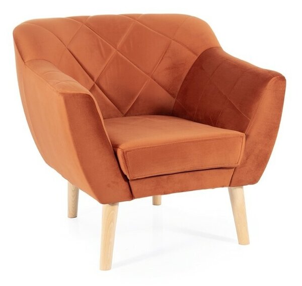 Poltrona Karo 1 Velvet in velluto color cannella con gambe in legno naturale – 78x75x76 cm
