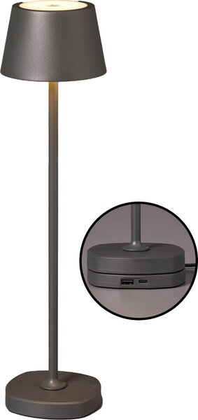 Northpoint Lampada da tavolo ricaricabile a LED con stazione di ricarica alta max. 45 cm con batteria da 3000mAh 200lm di luce bianca calda (3000K) dimmerabile in continuo per uso interno ed esterno grigio