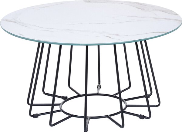 Tavolino BELIANI piano bianco con effetto marmo gambe in metallo nero design glamour