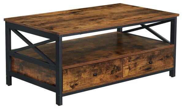 Tavolino Da Salotto - Leobert - Marrone Rustico/Nero - 100 X 55 X 47 Cm