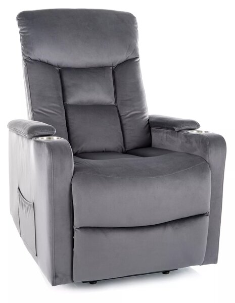 Poltrona reclinabile elettrica Ikar in velluto grigio – 77x92/163x108 cm