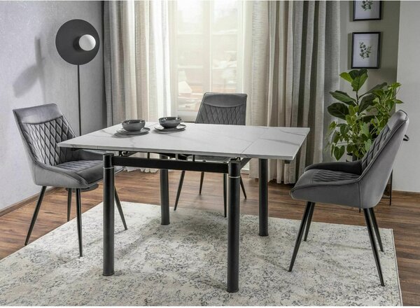 Tavolo GD-082 in MDF effetto marmo bianco – 80/131x80x75 cm