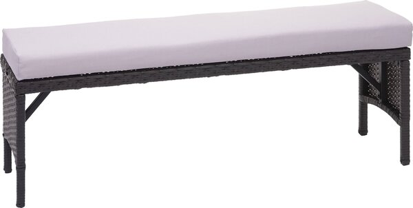 Panchina in polyrattan MCW-G16, panchina da giardino in rattan, settore della ristorazione 112 cm ~ nera, cuscino grigio chiaro
