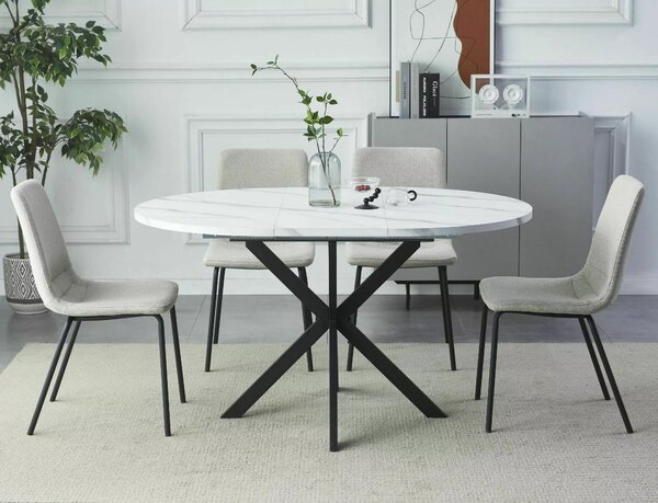 Tavolo Gaston in MDF effetto marmo bianco – Ø100/135x75 cm