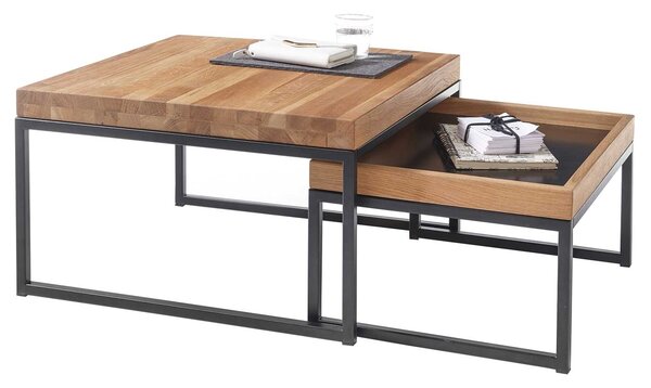 Set di tavolini Lubao | 2 pezzi | rovere massiccio | 57/65 | colore rovere / nero