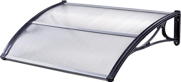 Tettoia per porta d'ingresso 120 x 75 cm Pannello alveolare Listello terminale in alluminio nero Tettoia per porta d'ingresso Tettoia a una falda