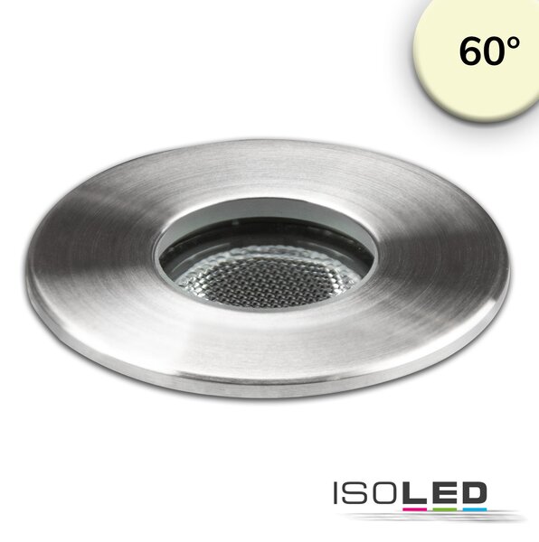 Faretto da incasso a LED, acciaio inox, 2W, 60°, IP67, 12V AC/DC, bianco caldo
