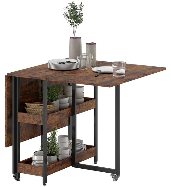 HOMCOM Tavolo da pranzo pieghevole da cucina per 4 persone con 2 ripiani aperti e rotelle