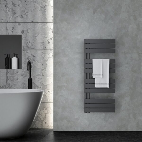 VILSTEIN radiatore elettrico per bagno, radiatore per asciugamani aperto lateralmente, asciugatore per bagno, radiatore a parete, scaldasalviette per bagno, radiatore per asciugamani, nero, 120x50 cm