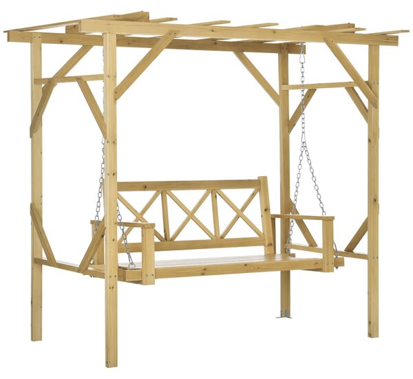 Altalena da giardino Outsunny, modello Hollywood, con pergola, per 2 persone, in legno massello, finitura naturale