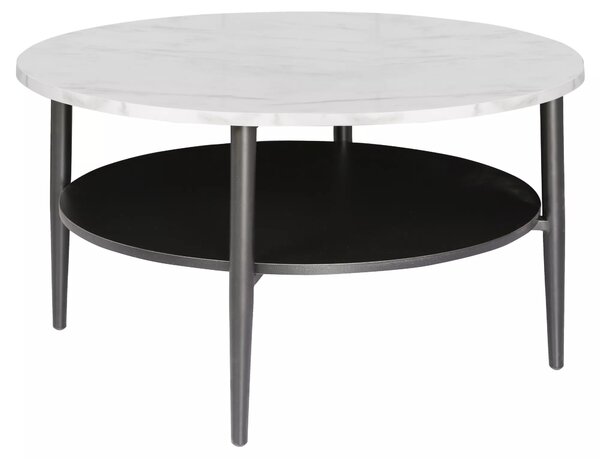 Tavolino rotondo Ella A bianco effetto marmo / nero opaco – Ø80 cm