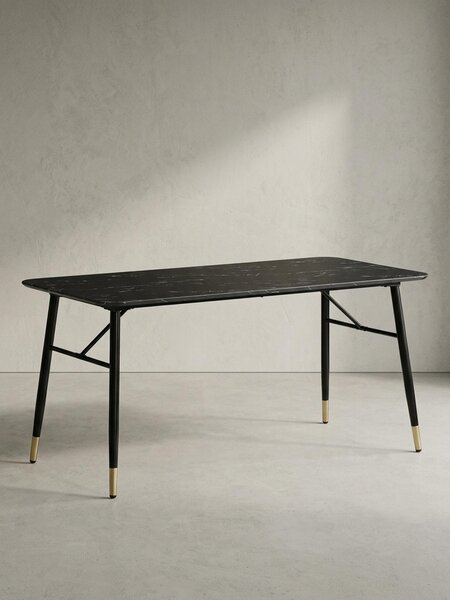 Tavolo da pranzo 160x80x76 cm, nero effetto marmo, moderno, grande tavolo da cucina, tavolo da pranzo rettangolare, tavolo da pranzo con gambe in metallo