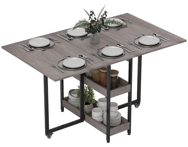 HOMCOM Tavolo da pranzo pieghevole da cucina per 4 persone con 2 ripiani aperti e rotelle