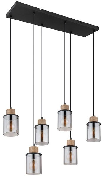 Lampada a sospensione, nera, vetro fumé, regolabile in altezza, L 62 cm