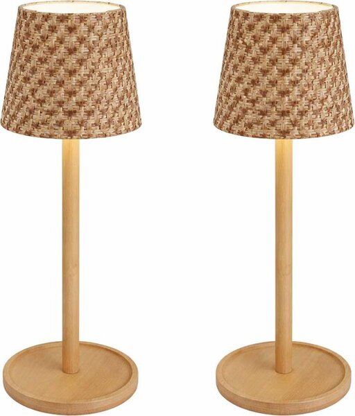 Lampada da tavolo a LED, 2 luci, bambù, dimmer a sfioramento, H 33 cm