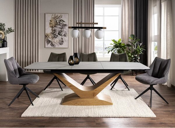Tavolo Dolce Ceramic allungabile in ceramica Statuario Venato e rovere – 180/240x95x76 cm
