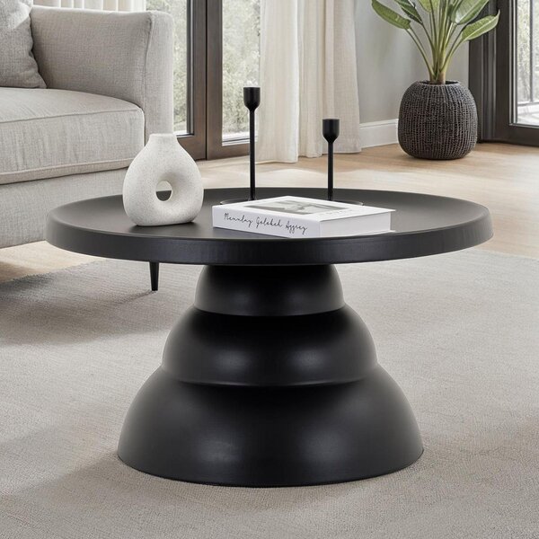 Tavolino LORIS diametro 70 cm, nero – tavolino da salotto rotondo in metallo con superficie verniciata a polvere per un ambiente moderno