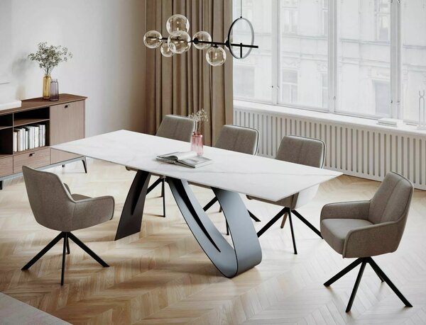 Tavolo Diuna Ceramic Statuario Venato allungabile in ceramica e vetro temperato – 160/240x90x76 cm