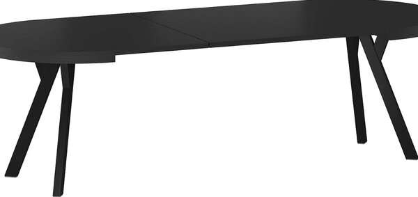 Tavolo Domingo allungabile rotondo in impiallacciato nero e struttura in metallo nero – Ø100/150/200/250x76 cm