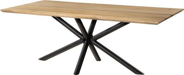 MASSIVMOEBEL24 | Tavolo da pranzo in legno di mango e resina epossidica nera 220x100x74 laccato natur / gambe incrociate tonde antracite matt EPOXY
