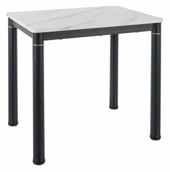 Tavolo Damar con piano in MDF effetto marmo bianco e struttura in metallo nero opaco – 80x60x75 cm