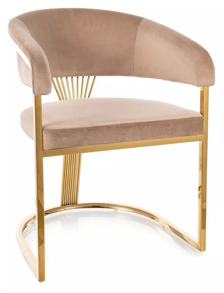 Sedia Crown Velvet in velluto beige Bluvel 28 con struttura in acciaio inox dorato – 57x77 cm