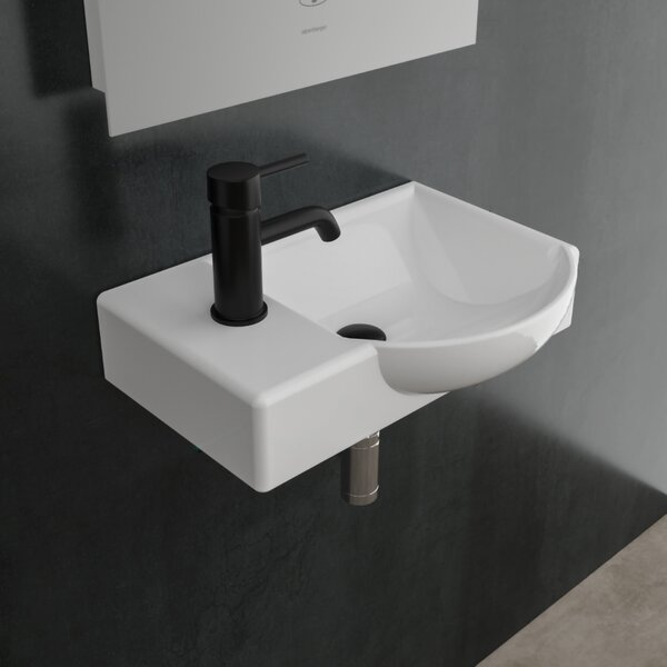 Lavabi Alpenberger | Lavabo in ceramica quadrato ovale largo 45 cm | Lavandino piccolo con foro per rubinetto e troppopieno | Lavandino a parete Lavandino da incasso | Lavandino con risciacquo a mano Piccolo WC e bagno per ospiti