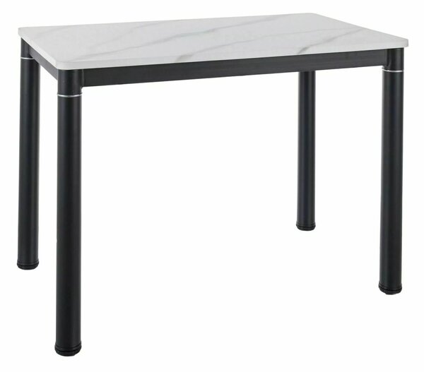 Tavolo Damar con piano in MDF effetto marmo bianco e struttura in metallo nero opaco – 100x60x75 cm