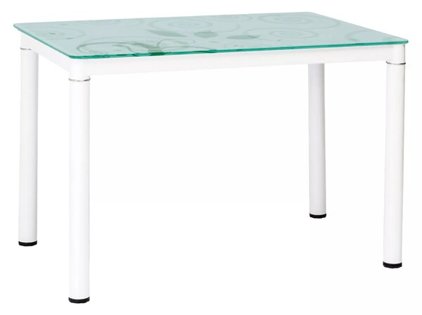 Tavolo Damar con piano in vetro temperato bianco e struttura in metallo verniciato – 80x60x75 cm