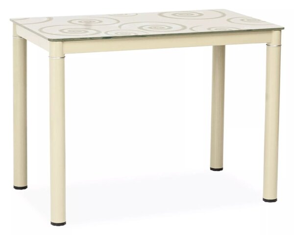 Tavolo Damar con piano in vetro temperato color crema e struttura in metallo verniciato – 100x60x75 cm