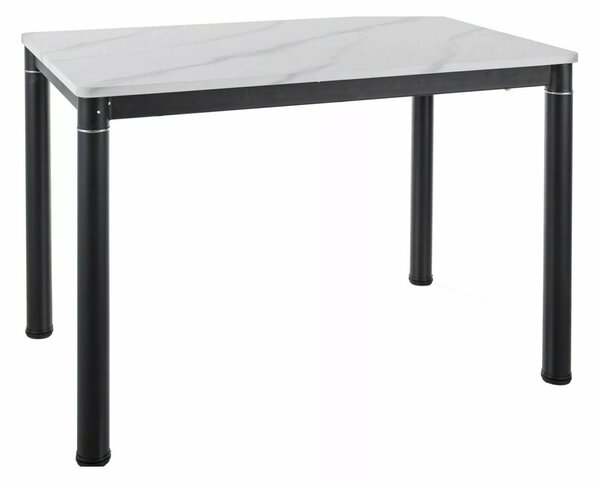 Tavolo Damar con piano in MDF effetto marmo bianco e struttura in metallo nero opaco – 110x70x75 cm