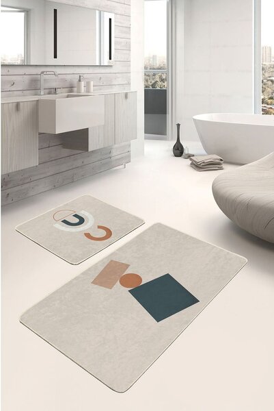 Set di tappetini per il bagno in velluto beige 2 pz 60x100 cm Geometry Shapes – Mila Home