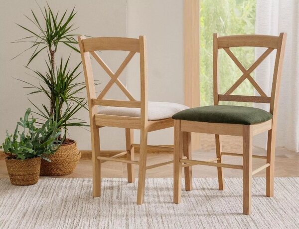 Sedia CD-56 in tessuto verde con struttura in legno di caucciù color rovere – 43x85 cm