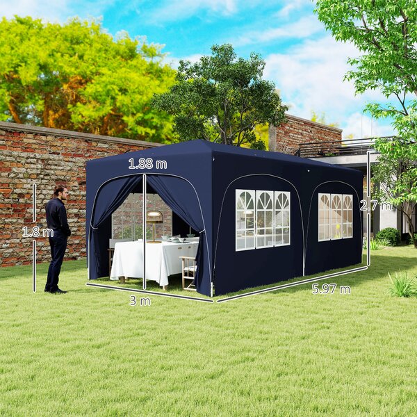 Outsunny Gazebo pop-up 3 x 6 m con pareti laterali, tenda da giardino regolabile in altezza UPF50+ con borsa e sacchi di sabbia | Aosom Italy