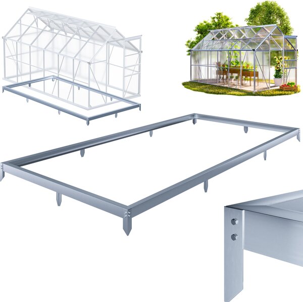 GARDEBRUK® Fondamenta per serra 380x190 cm Acciaio zincato Base Fondamenta in acciaio Serra Telaio incl. materiale di montaggio Ancoraggio al suolo