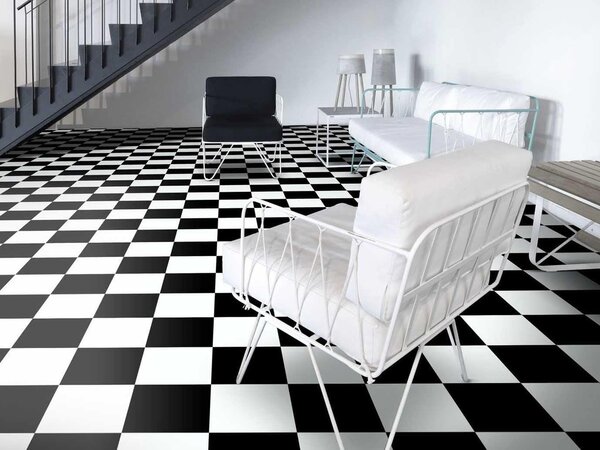 Pavimento in PVC - Motivo a quadri, nero e bianco (2m x 1m)