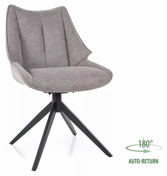 Sedia Coda Brego in tessuto grigio Brego 07 con struttura in metallo nero opaco e seduta girevole auto-return – 56x91 cm