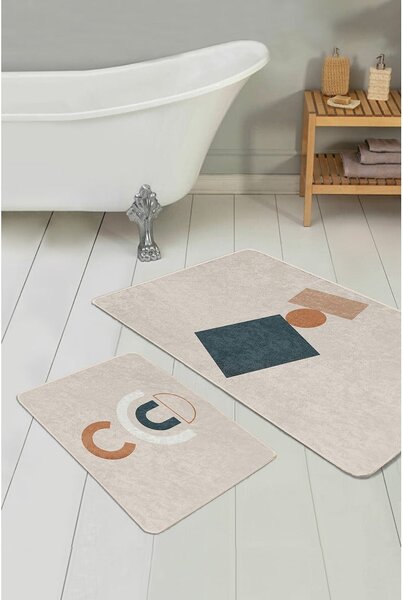 Set di tappetini per il bagno in velluto beige 2 pz 60x100 cm Geometry Shapes – Mila Home