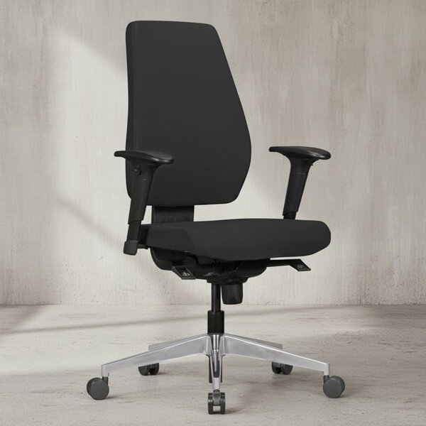Sedia da ufficio DARIUS con rivestimento in tessuto nero, sedia da scrivania di design con meccanismo sincronizzato e braccioli, sedia girevole ergonomica 120 kg