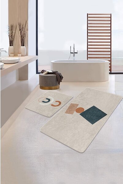 Set di tappetini per il bagno in velluto beige 2 pz 60x100 cm Geometry Shapes – Mila Home