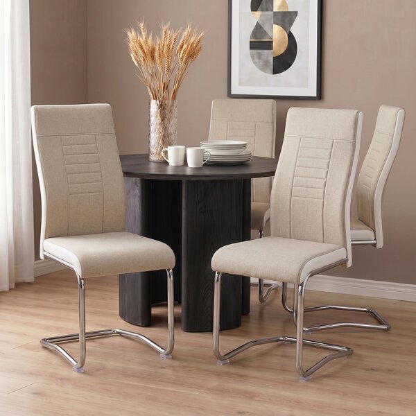 Set da 4 sedie da pranzo ALBA, sedie da cucina a sbalzo, rivestimento in tessuto beige e bianco, struttura in metallo cromato