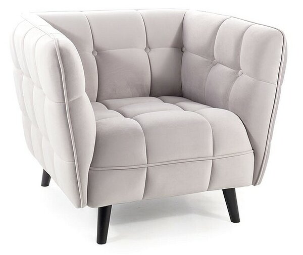 Poltrona Castello Velvet in velluto color grigio chiaro Bluvel 03 e struttura in legno wenge – 92x85x78 cm